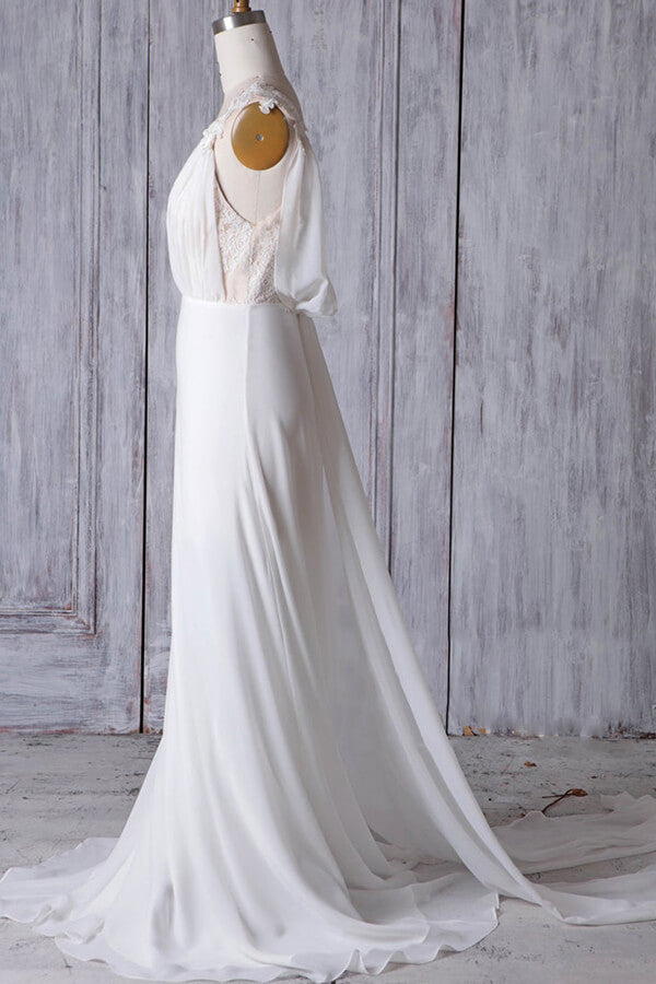 Affordable Sheath Chiffon Wedding Dress Appliques Sleeveless Backless Bridal Gowns On Sale - Fashionpara