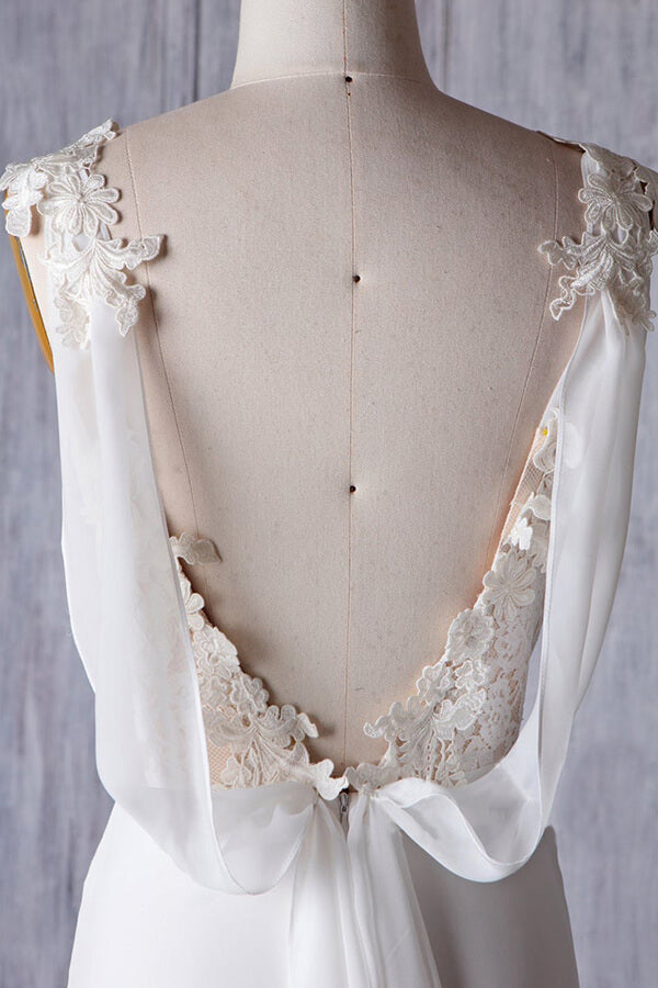 Affordable Sheath Chiffon Wedding Dress Appliques Sleeveless Backless Bridal Gowns On Sale - Fashionpara
