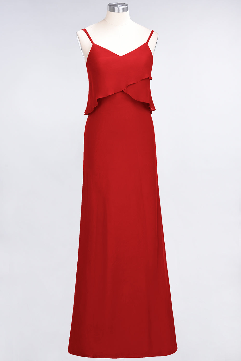 Affordable Spaghetti-Straps V-Neck Burgundy Chiffon Bridesmaid dresses - Fashionpara