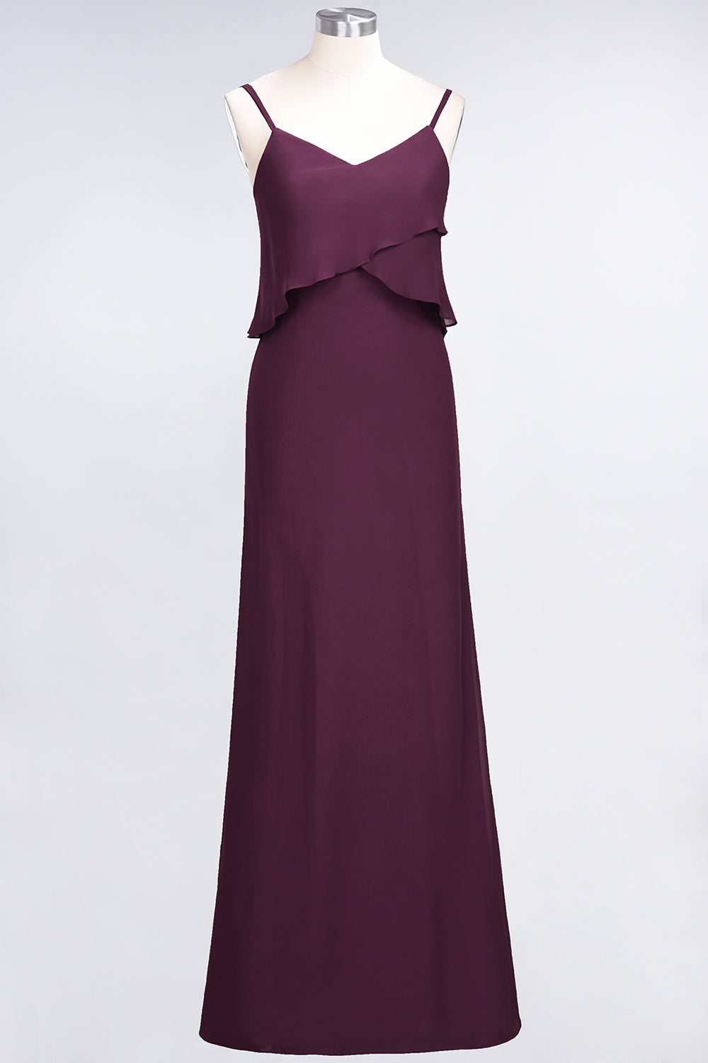 Affordable Spaghetti-Straps V-Neck Burgundy Chiffon Bridesmaid dresses - Fashionpara