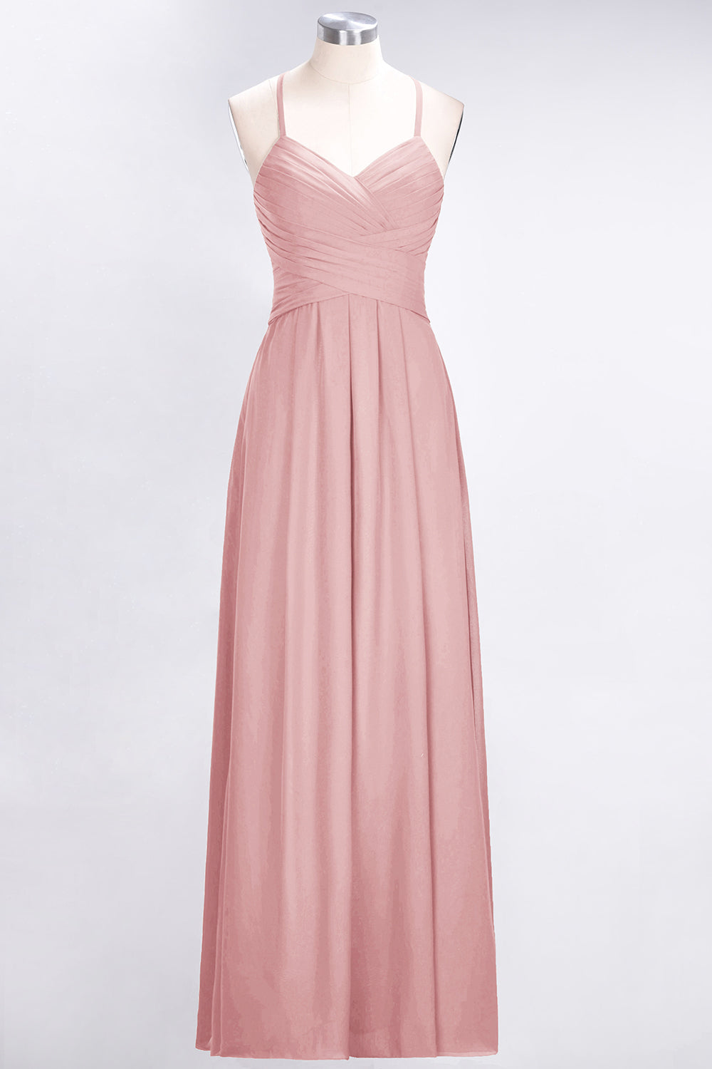 Affordable Spaghetti Straps V-Neck Burgundy Chiffon Bridesmaid Dresses with Keyhole Back - Fashionpara