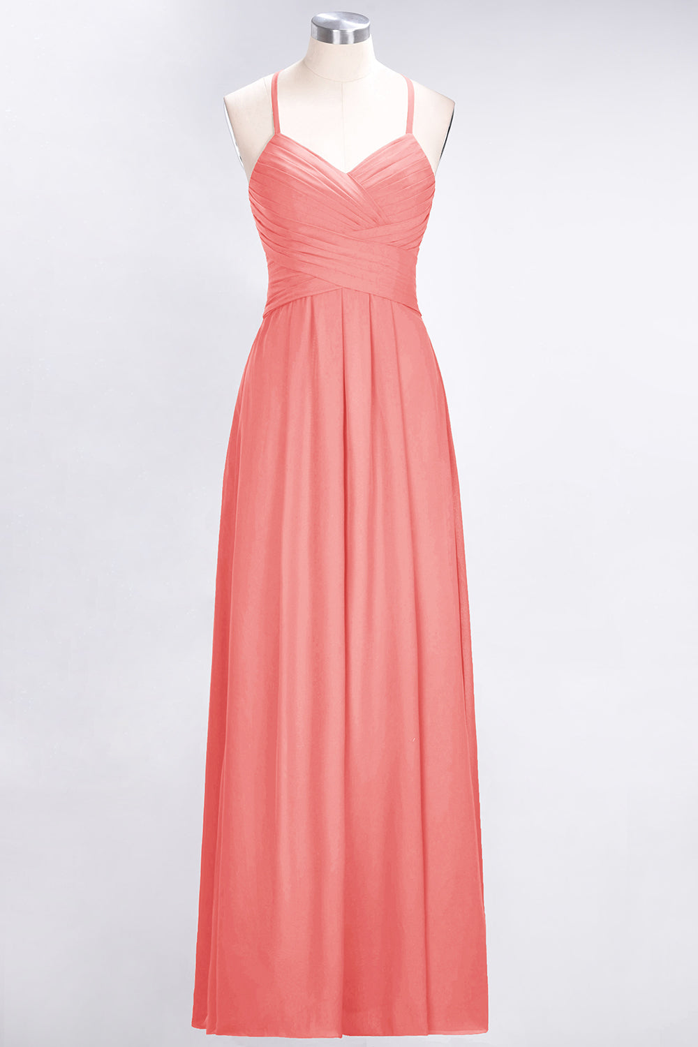 Affordable Spaghetti Straps V-Neck Burgundy Chiffon Bridesmaid Dresses with Keyhole Back - Fashionpara