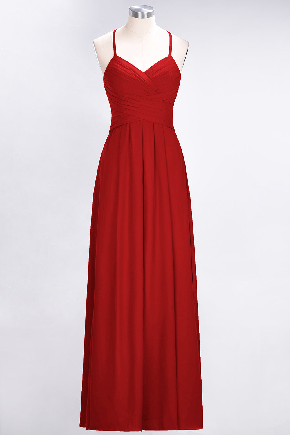Affordable Spaghetti Straps V-Neck Burgundy Chiffon Bridesmaid Dresses with Keyhole Back - Fashionpara