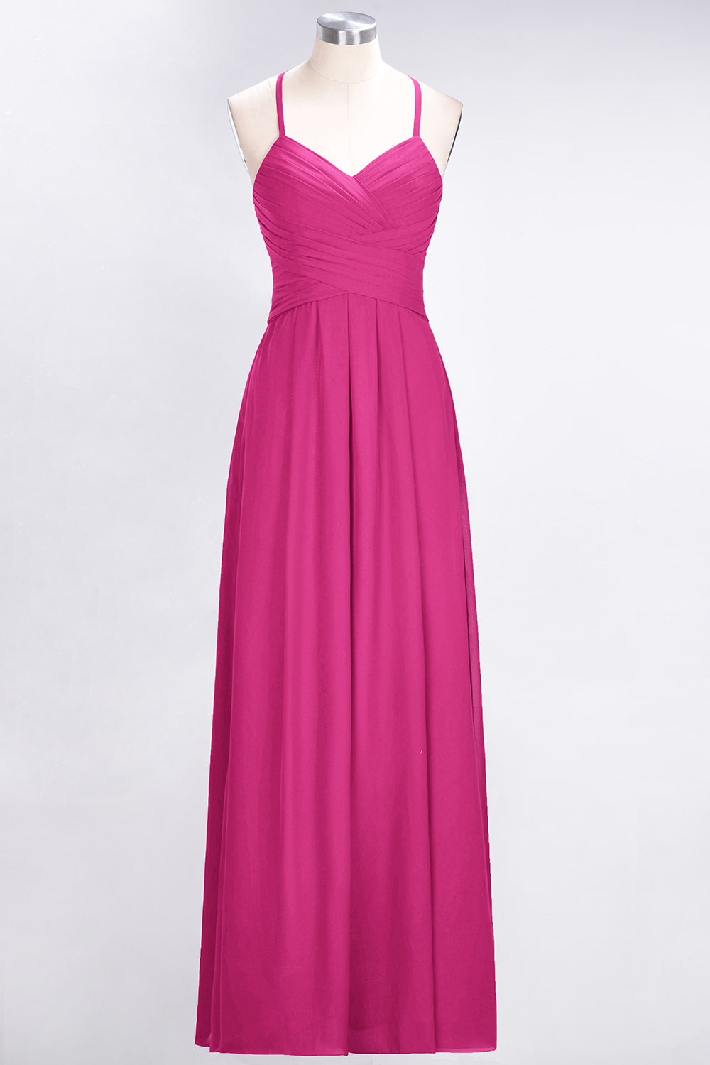 Affordable Spaghetti Straps V-Neck Burgundy Chiffon Bridesmaid Dresses with Keyhole Back - Fashionpara
