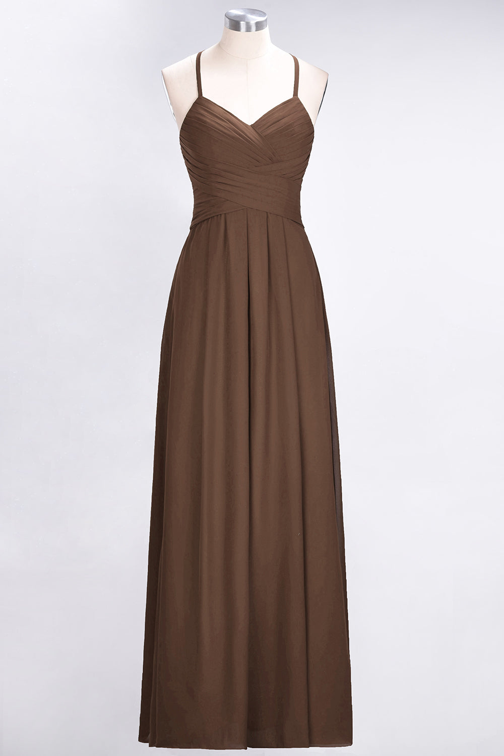 Affordable Spaghetti Straps V-Neck Burgundy Chiffon Bridesmaid Dresses with Keyhole Back - Fashionpara