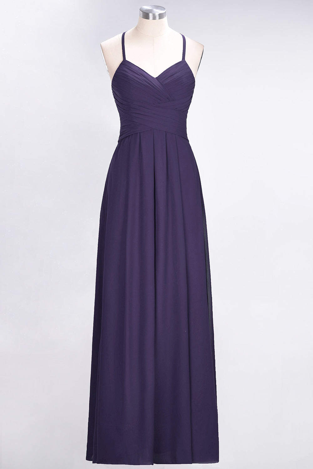 Affordable Spaghetti Straps V-Neck Burgundy Chiffon Bridesmaid Dresses with Keyhole Back - Fashionpara