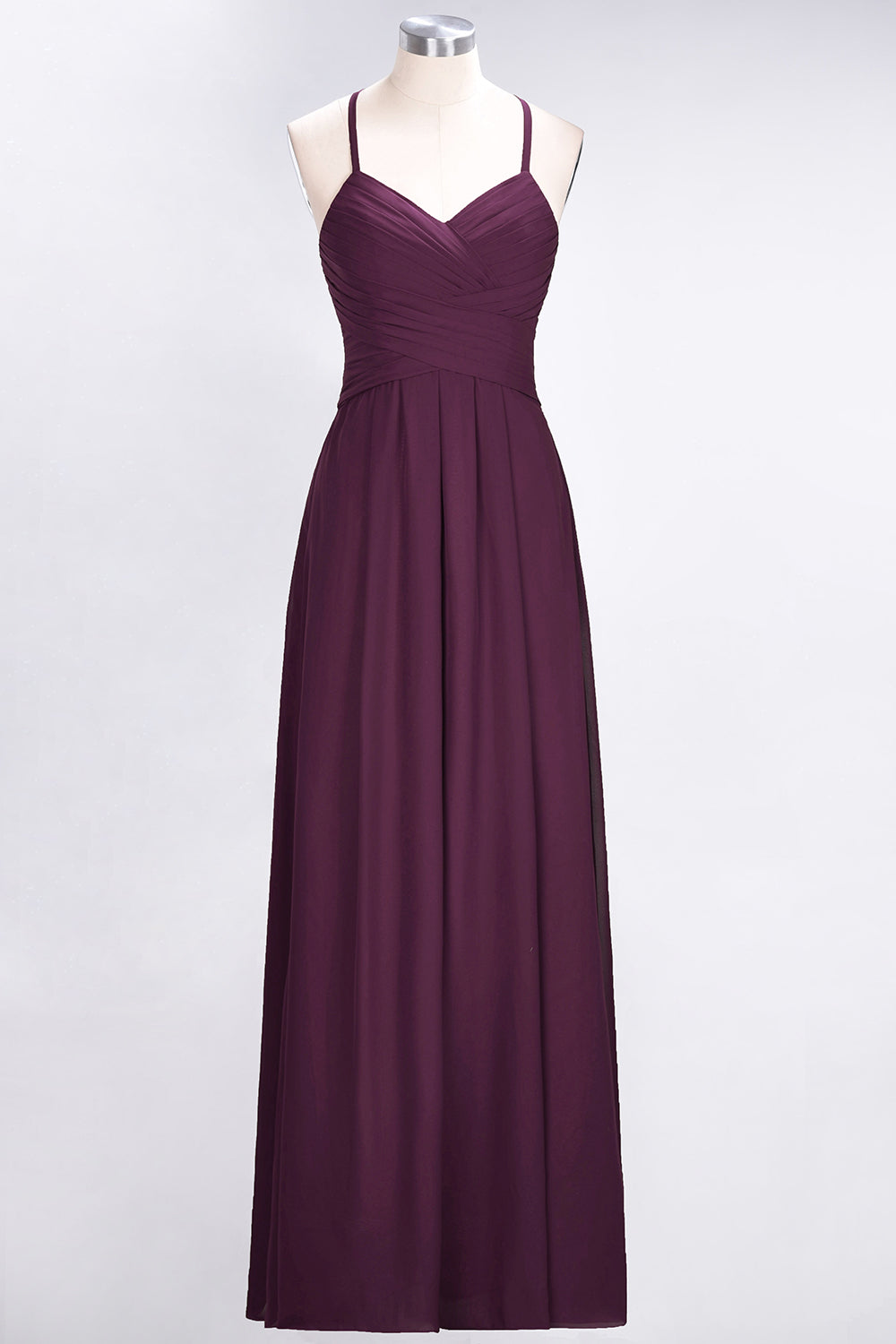 Affordable Spaghetti Straps V-Neck Burgundy Chiffon Bridesmaid Dresses with Keyhole Back - Fashionpara