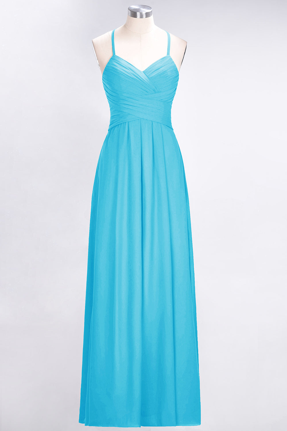 Affordable Spaghetti Straps V-Neck Burgundy Chiffon Bridesmaid Dresses with Keyhole Back - Fashionpara