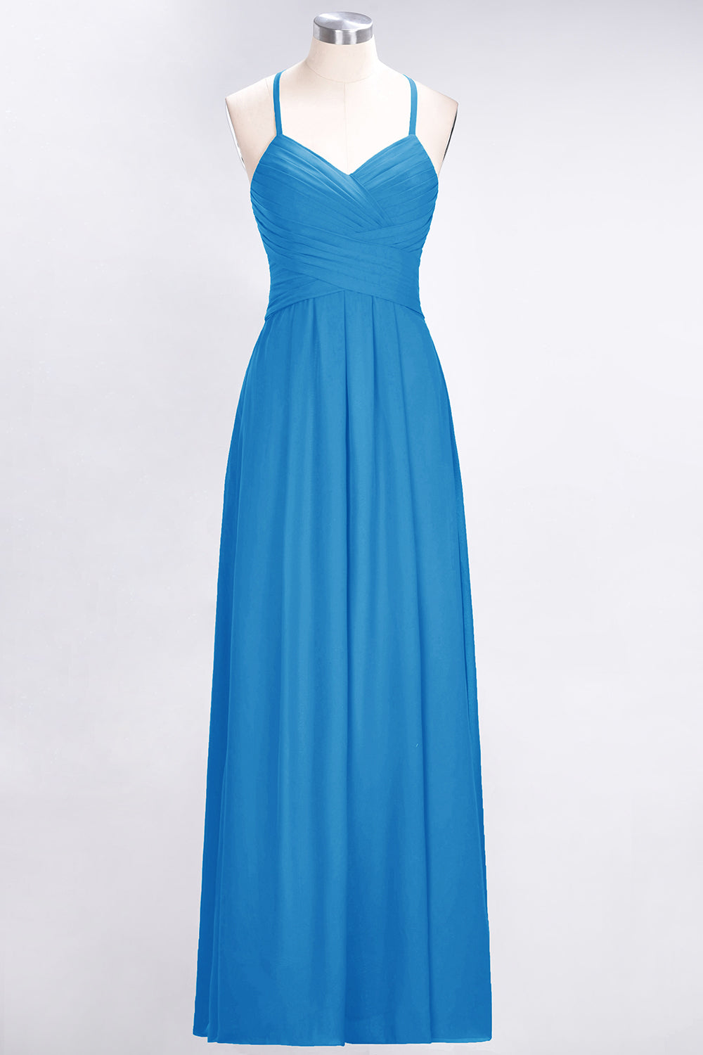 Affordable Spaghetti Straps V-Neck Burgundy Chiffon Bridesmaid Dresses with Keyhole Back - Fashionpara