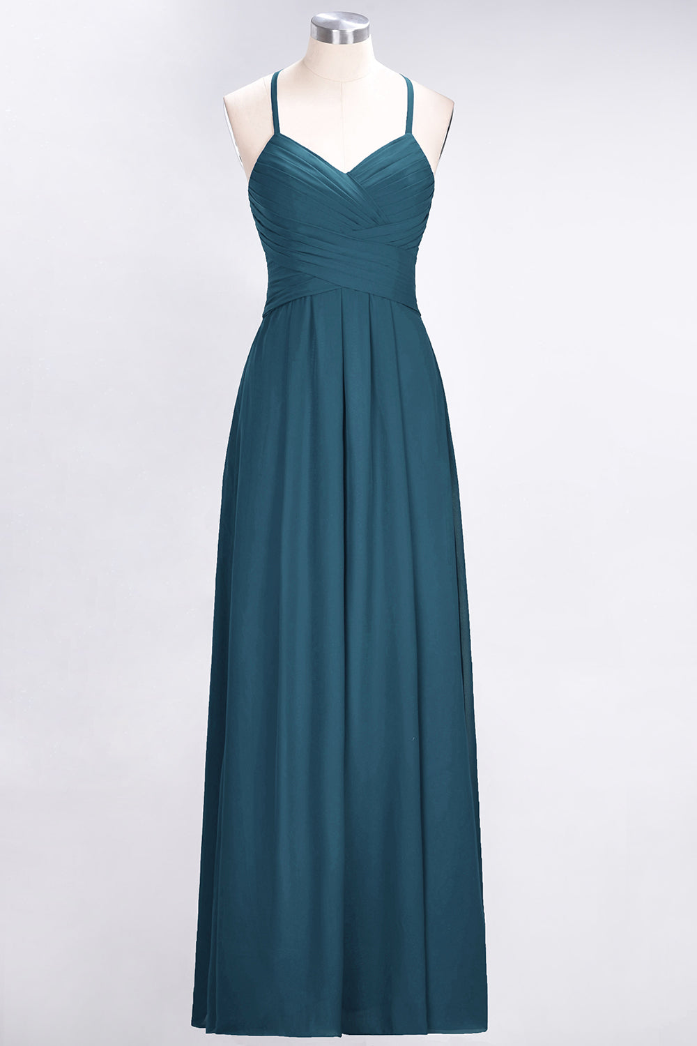 Affordable Spaghetti Straps V-Neck Burgundy Chiffon Bridesmaid Dresses with Keyhole Back