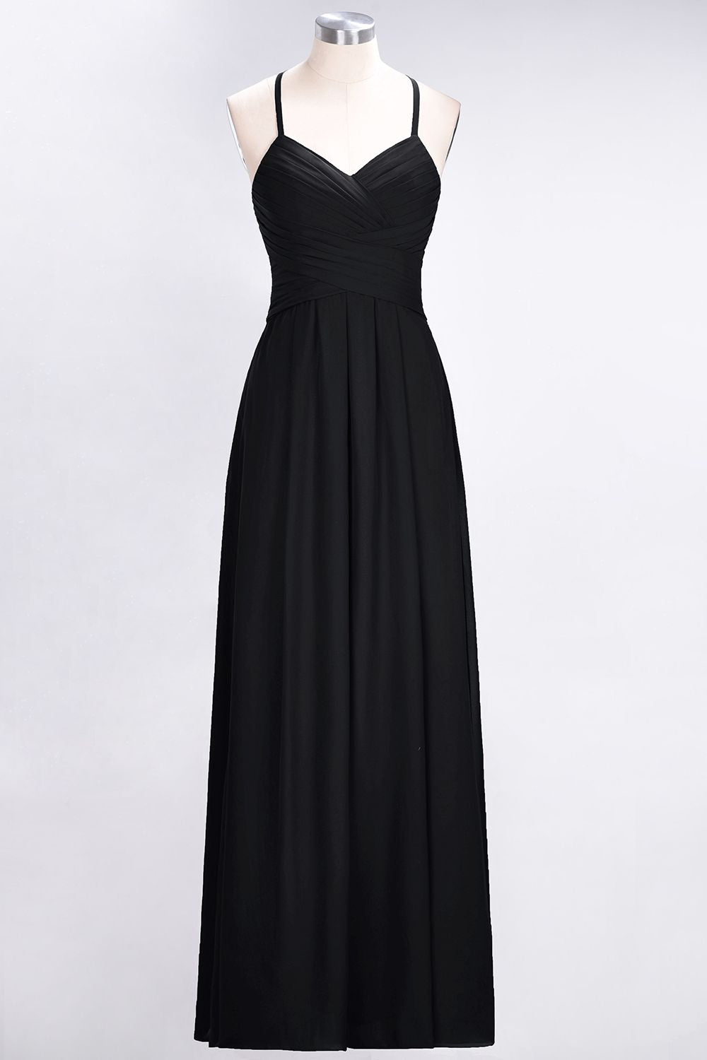 Affordable Spaghetti Straps V-Neck Burgundy Chiffon Bridesmaid Dresses with Keyhole Back