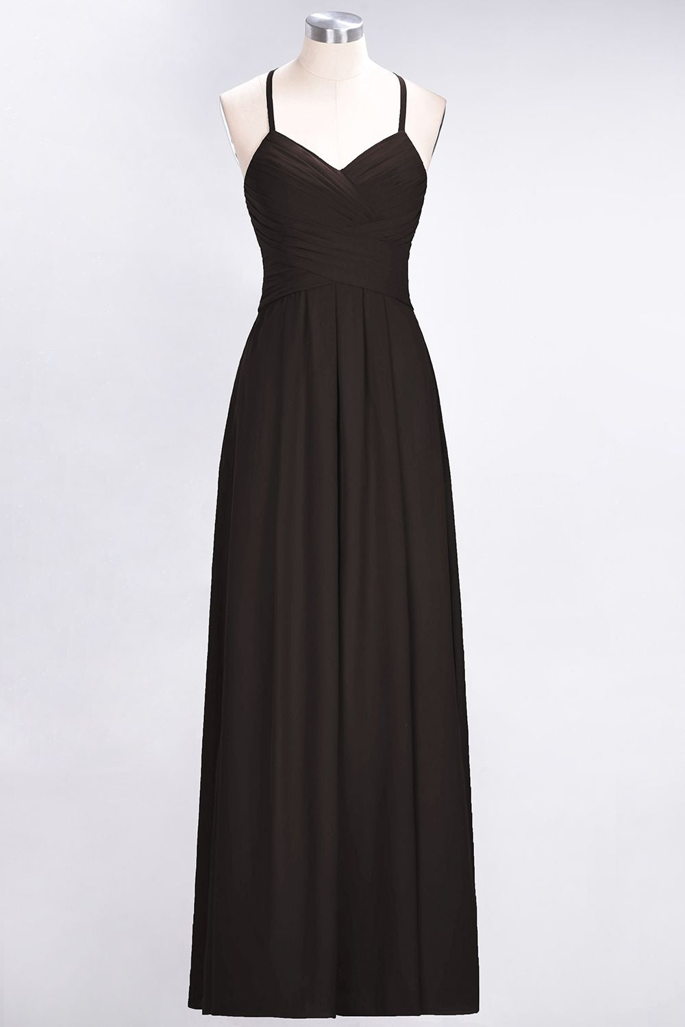 Affordable Spaghetti Straps V-Neck Burgundy Chiffon Bridesmaid Dresses with Keyhole Back - Fashionpara