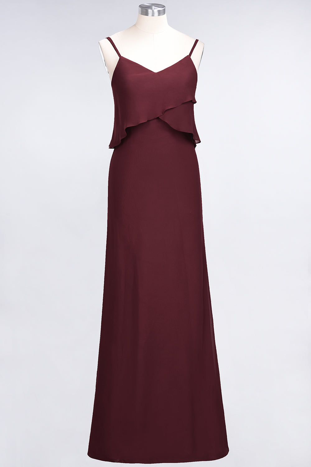 Affordable Spaghetti-Straps V-Neck Burgundy Chiffon Bridesmaid dresses
