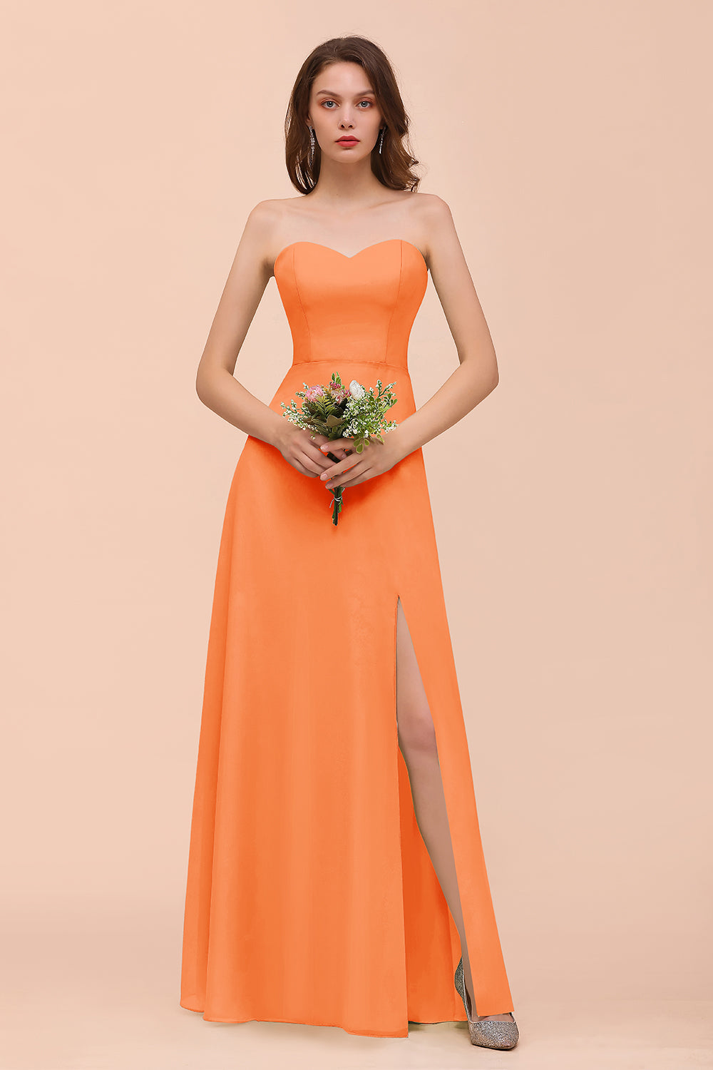 Affordable Strapless Front Slit Long Dusty Sage Bridesmaid Dresses - Fashionpara