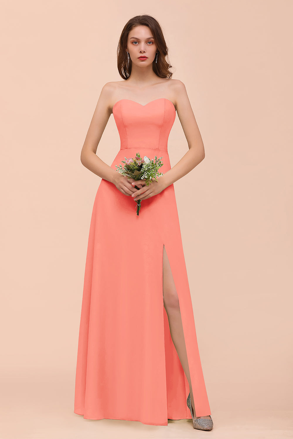 Affordable Strapless Front Slit Long Dusty Sage Bridesmaid Dresses