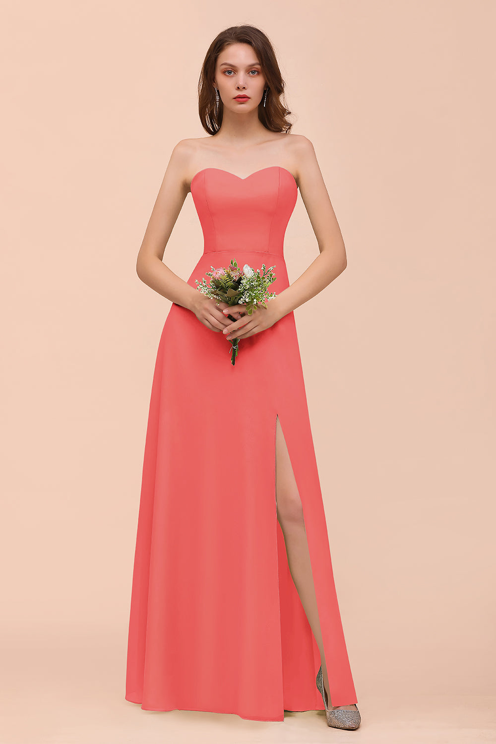 Affordable Strapless Front Slit Long Dusty Sage Bridesmaid Dresses - Fashionpara