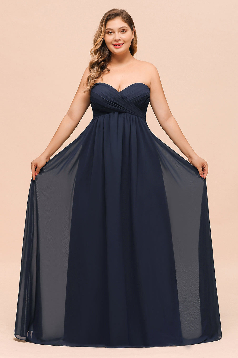 Affordable Strapless Sweetheart Long Bridesmaid Dresses with Ruffle - Fashionpara
