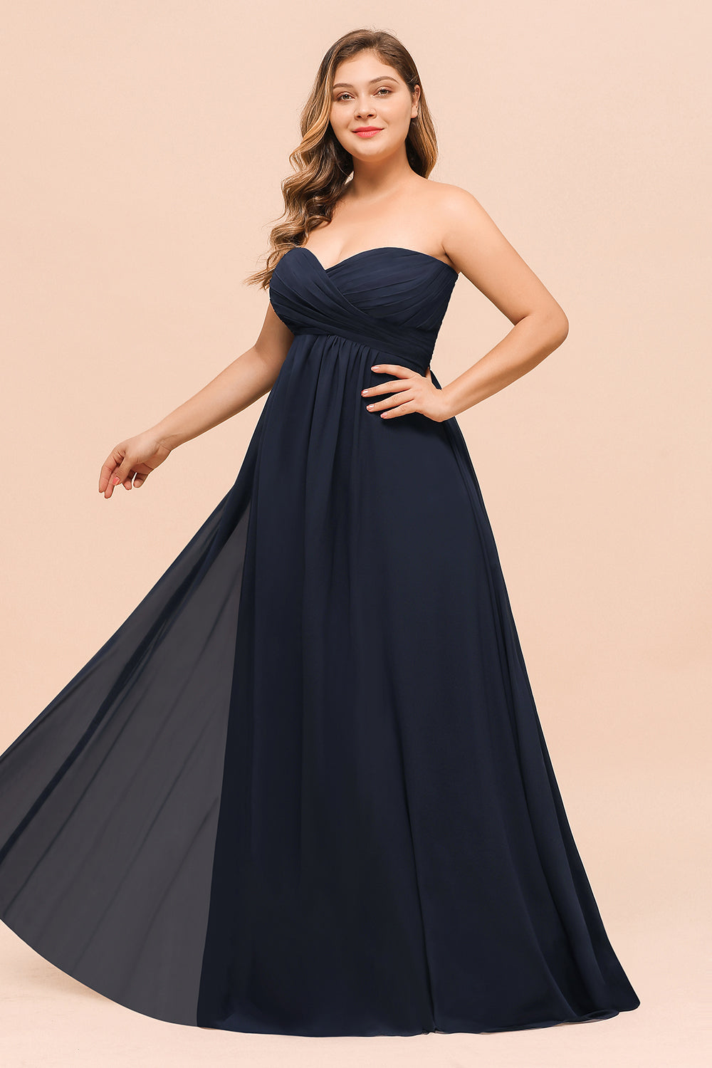 Affordable Strapless Sweetheart Long Bridesmaid Dresses with Ruffle - Fashionpara