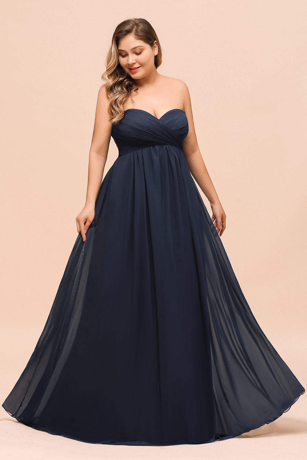 Affordable Strapless Sweetheart Long Bridesmaid Dresses with Ruffle - Fashionpara