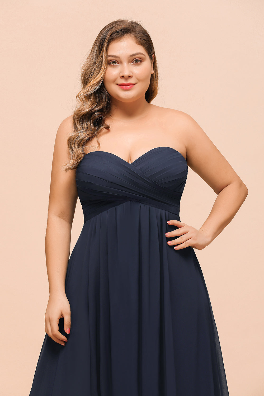 Affordable Strapless Sweetheart Long Bridesmaid Dresses with Ruffle - Fashionpara