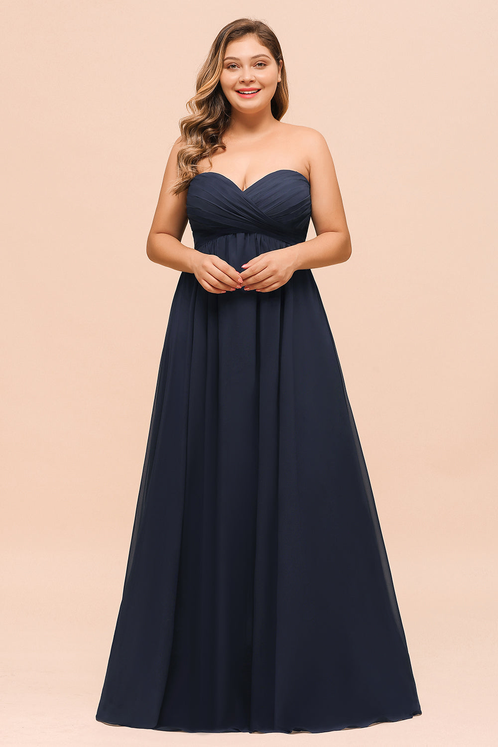 Affordable Strapless Sweetheart Long Bridesmaid Dresses with Ruffle - Fashionpara