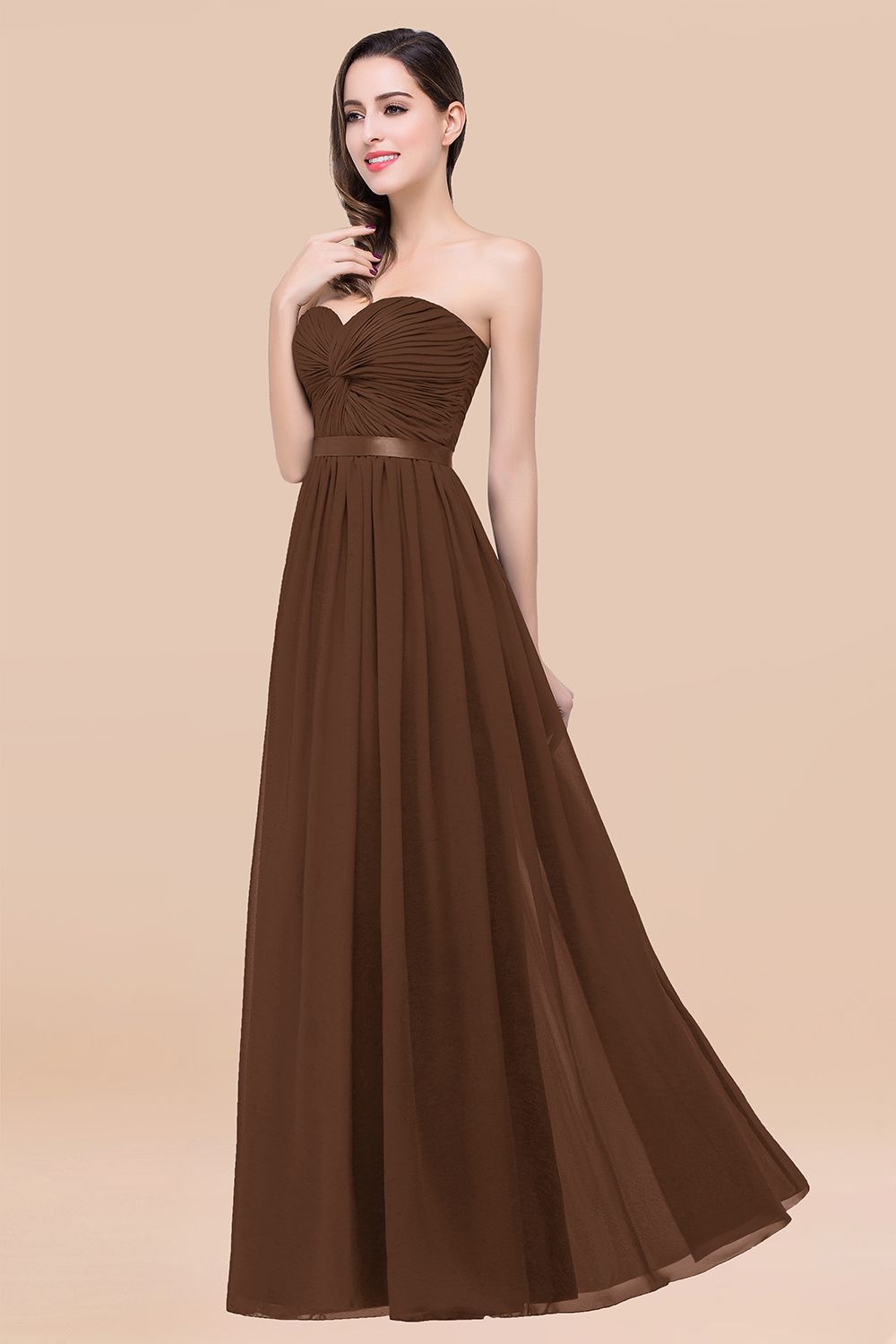 Affordable Sweetheart Ruffle Navy Chiffon Bridesmaid Dresses With Ribbon - Fashionpara