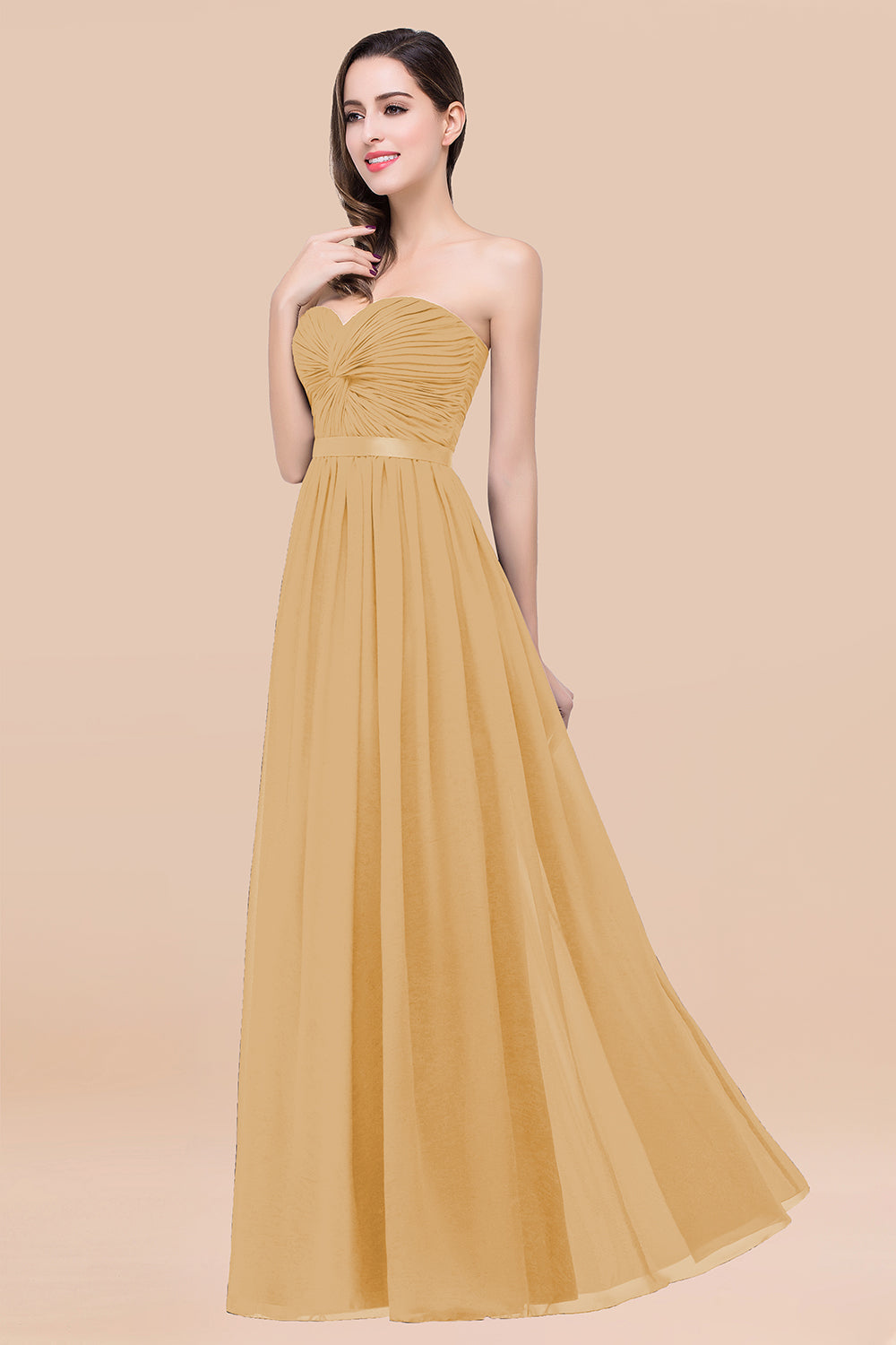 Affordable Sweetheart Ruffle Navy Chiffon Bridesmaid Dresses With Ribbon - Fashionpara