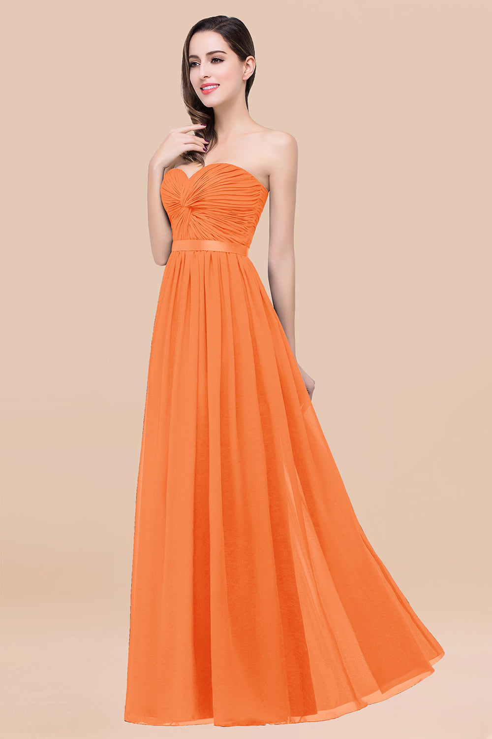 Affordable Sweetheart Ruffle Navy Chiffon Bridesmaid Dresses With Ribbon - Fashionpara