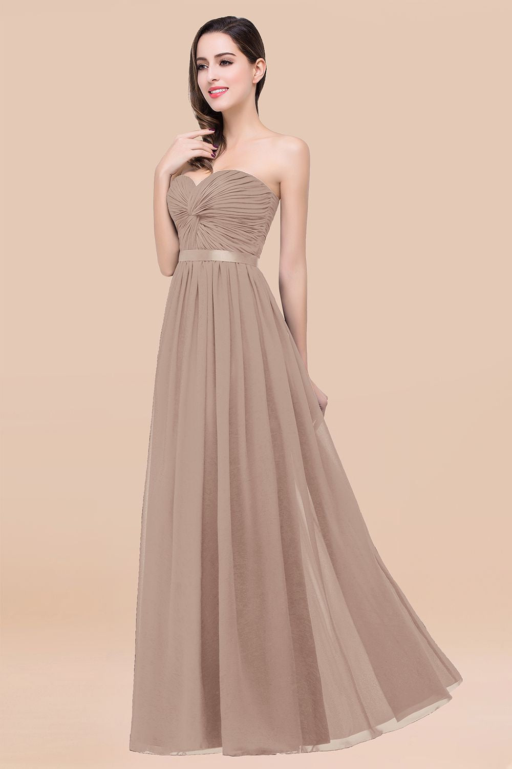 Affordable Sweetheart Ruffle Navy Chiffon Bridesmaid Dresses With Ribbon - Fashionpara