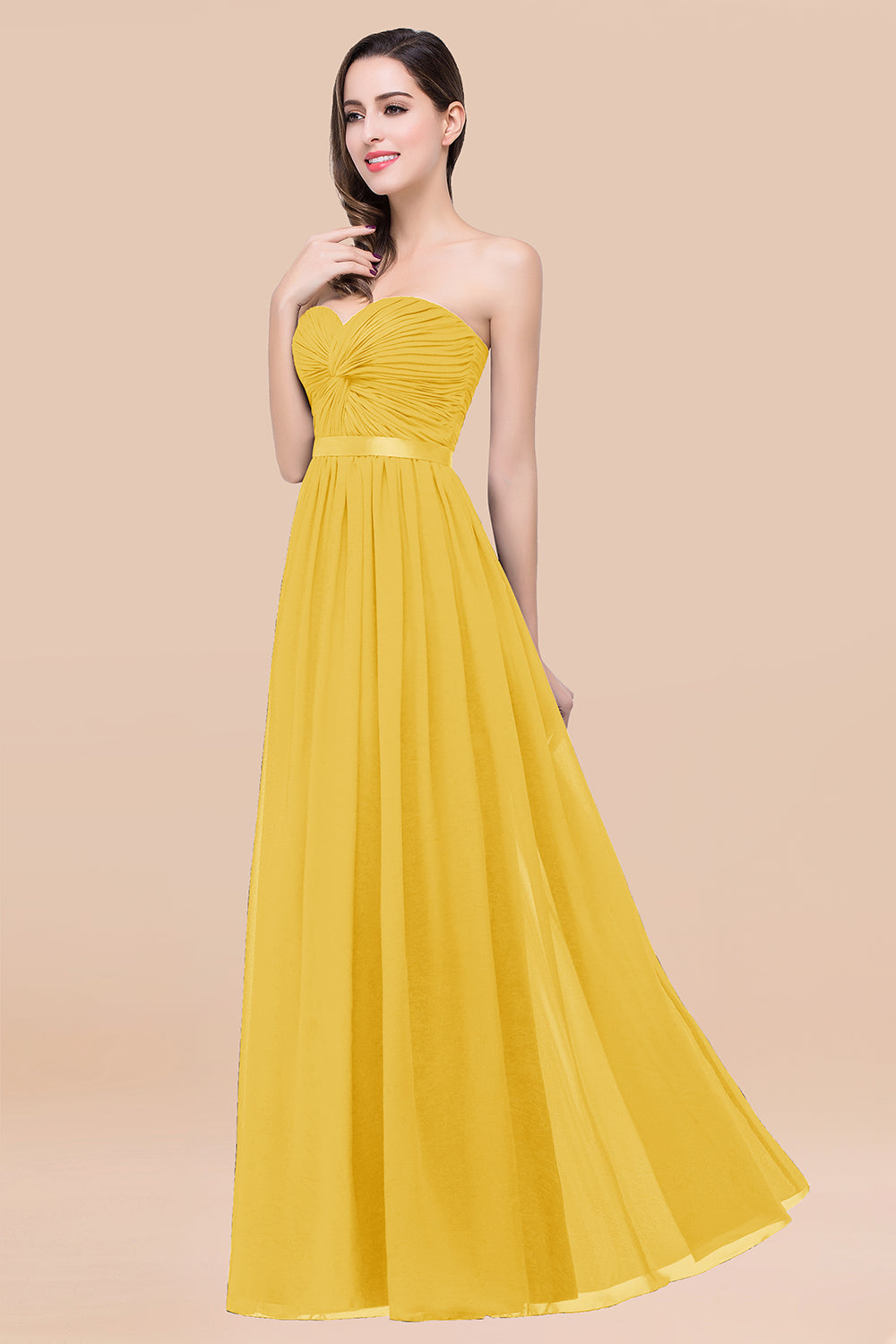 Affordable Sweetheart Ruffle Navy Chiffon Bridesmaid Dresses With Ribbon - Fashionpara