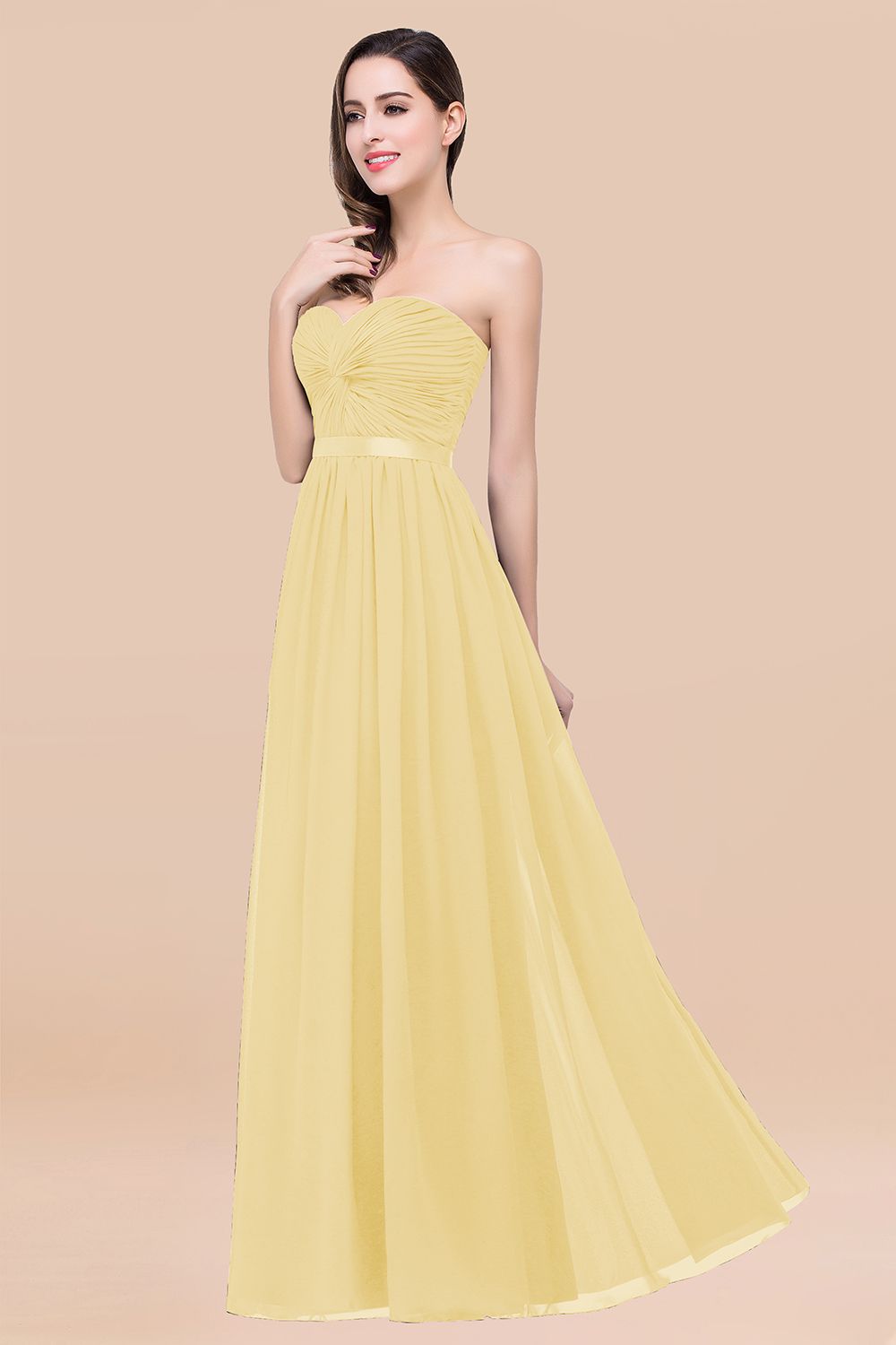 Affordable Sweetheart Ruffle Navy Chiffon Bridesmaid Dresses With Ribbon - Fashionpara