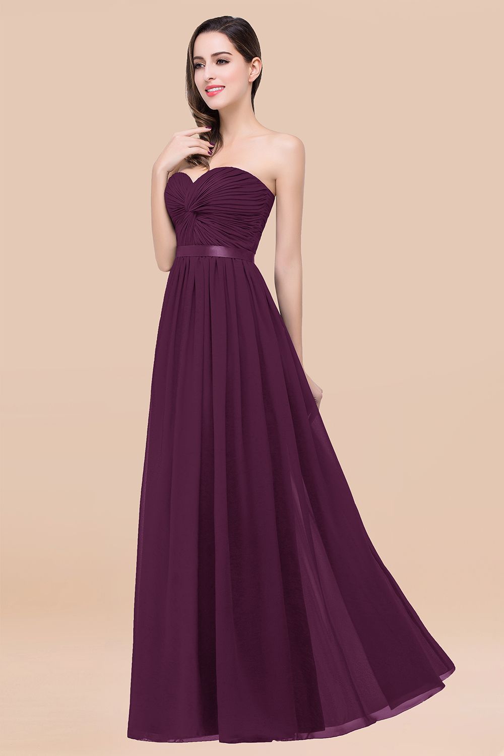 Affordable Sweetheart Ruffle Navy Chiffon Bridesmaid Dresses With Ribbon - Fashionpara
