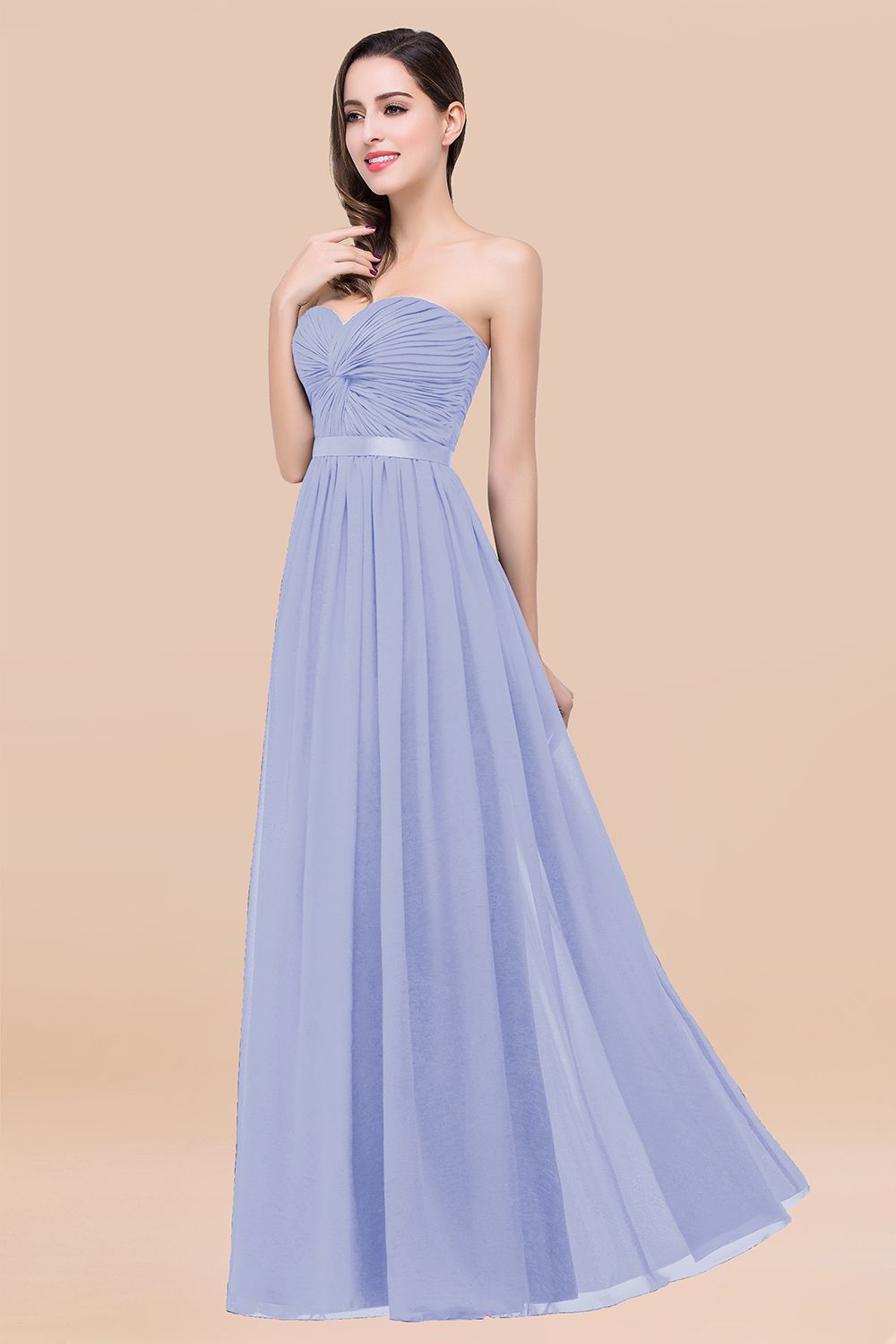Affordable Sweetheart Ruffle Navy Chiffon Bridesmaid Dresses With Ribbon - Fashionpara