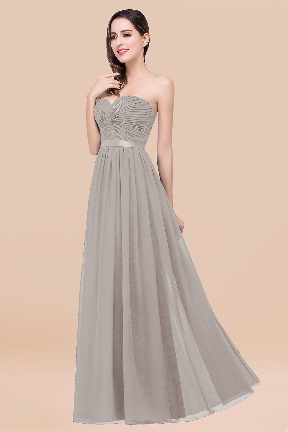 Affordable Sweetheart Ruffle Navy Chiffon Bridesmaid Dresses With Ribbon - Fashionpara