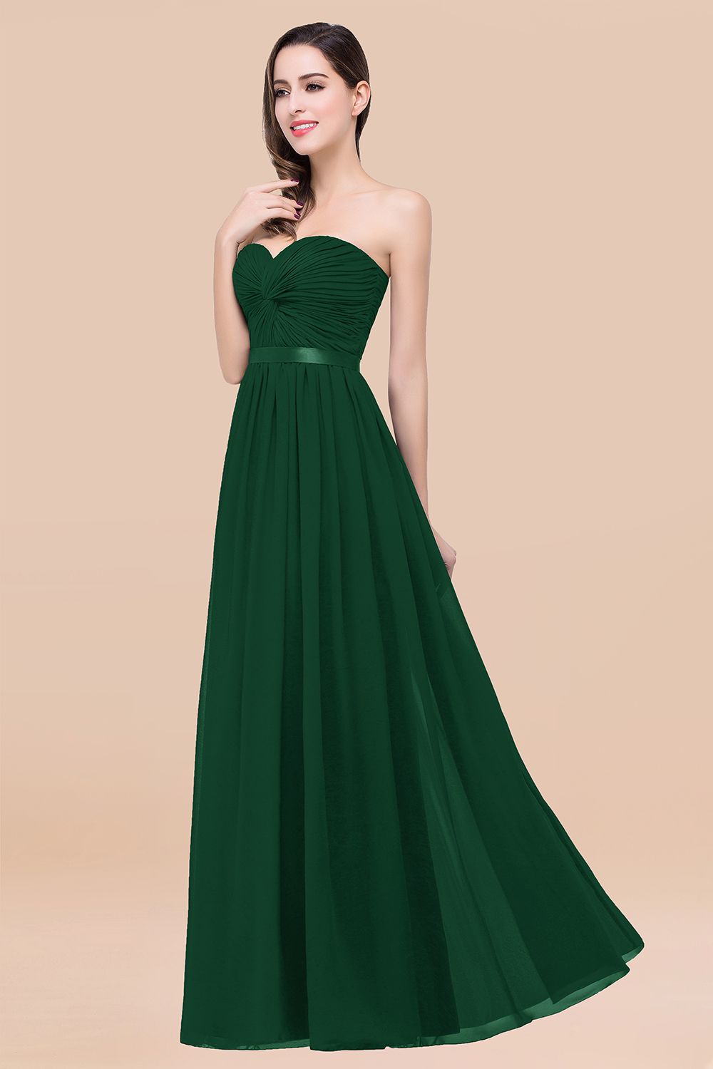 Affordable Sweetheart Ruffle Navy Chiffon Bridesmaid Dresses With Ribbon - Fashionpara