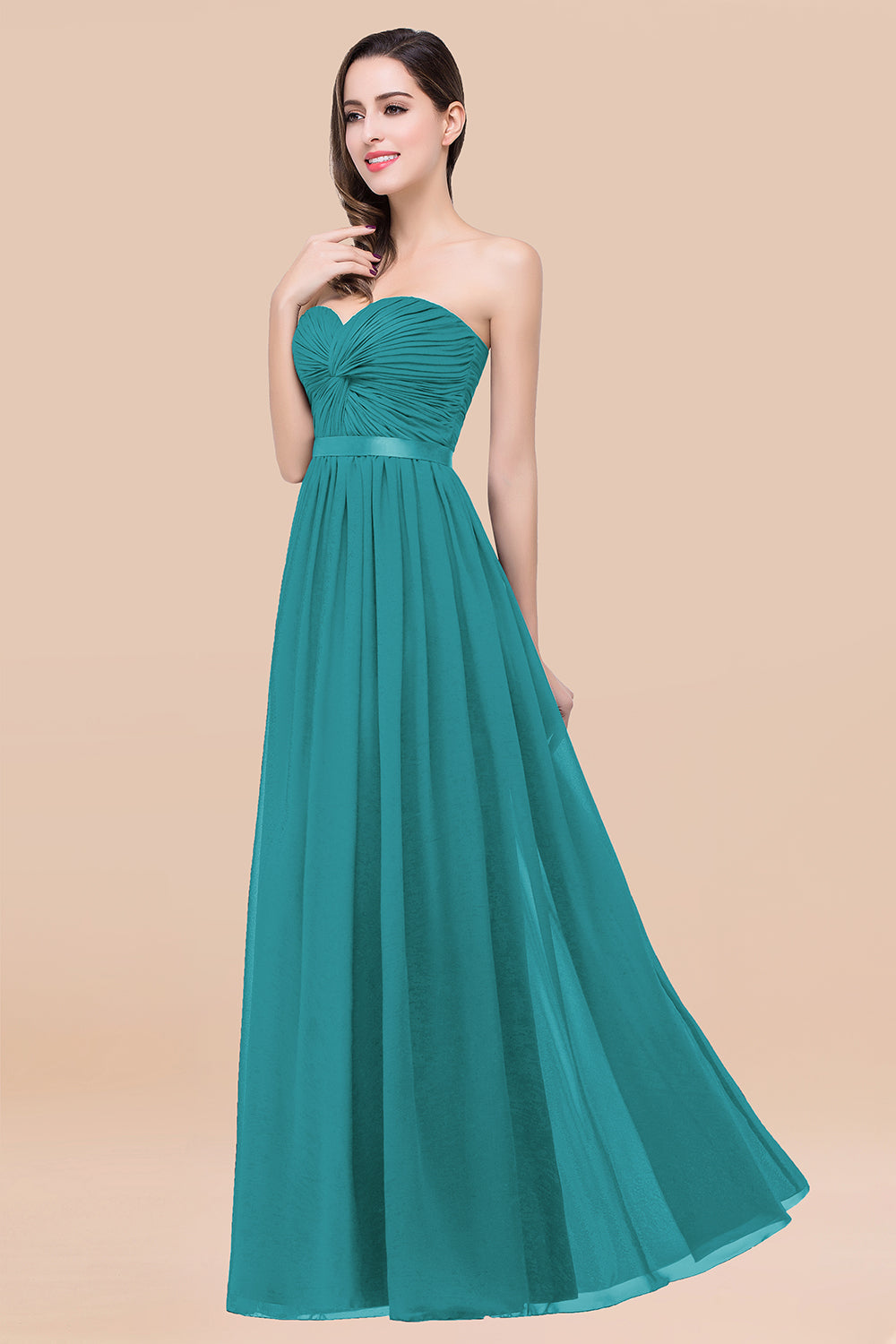 Affordable Sweetheart Ruffle Navy Chiffon Bridesmaid Dresses With Ribbon