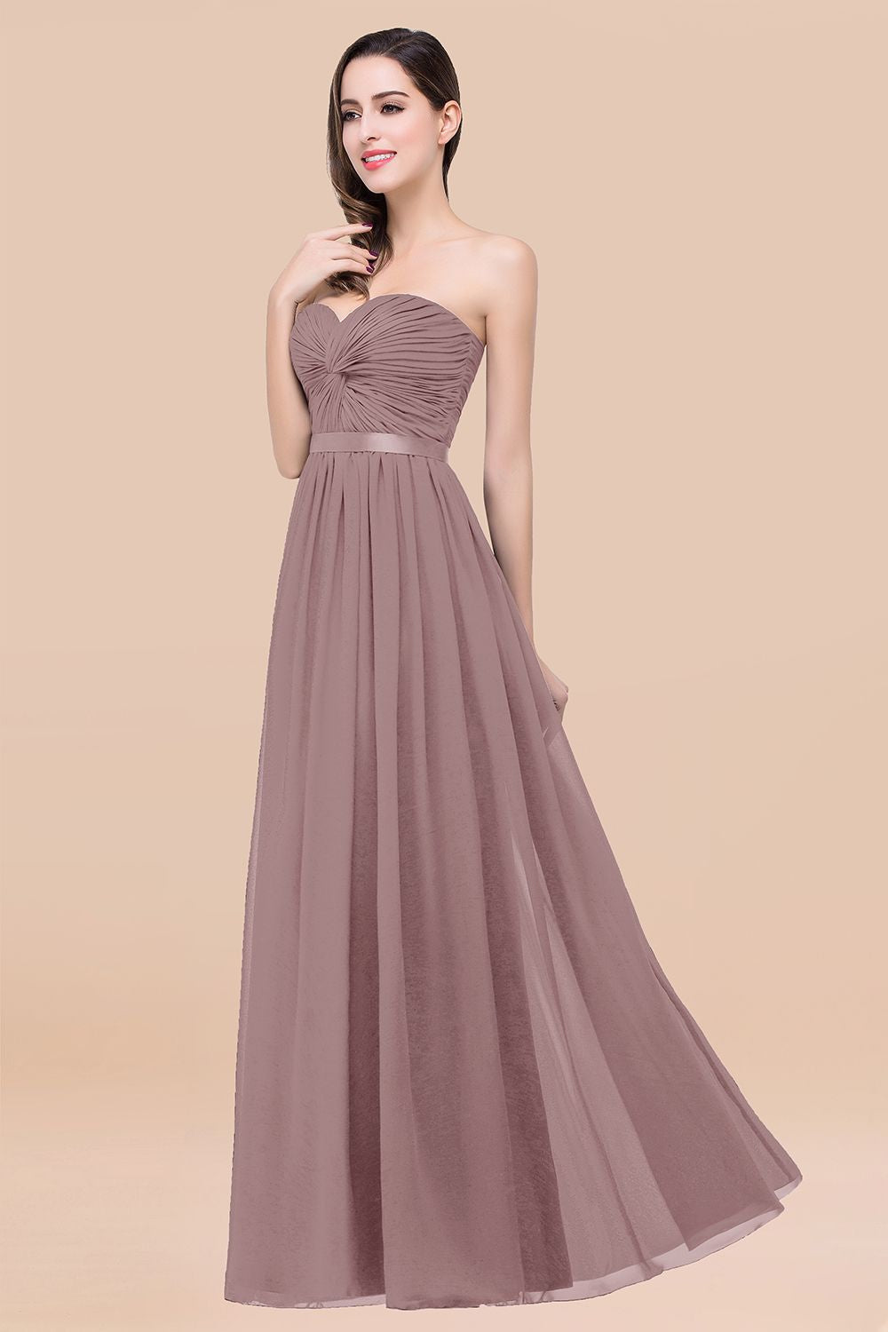 Affordable Sweetheart Ruffle Navy Chiffon Bridesmaid Dresses With Ribbon