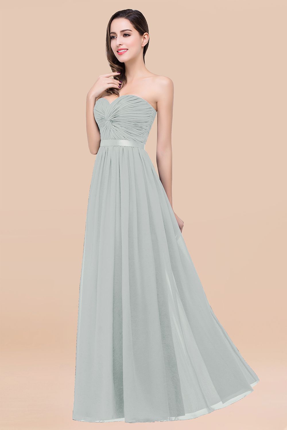 Affordable Sweetheart Ruffle Navy Chiffon Bridesmaid Dresses With Ribbon