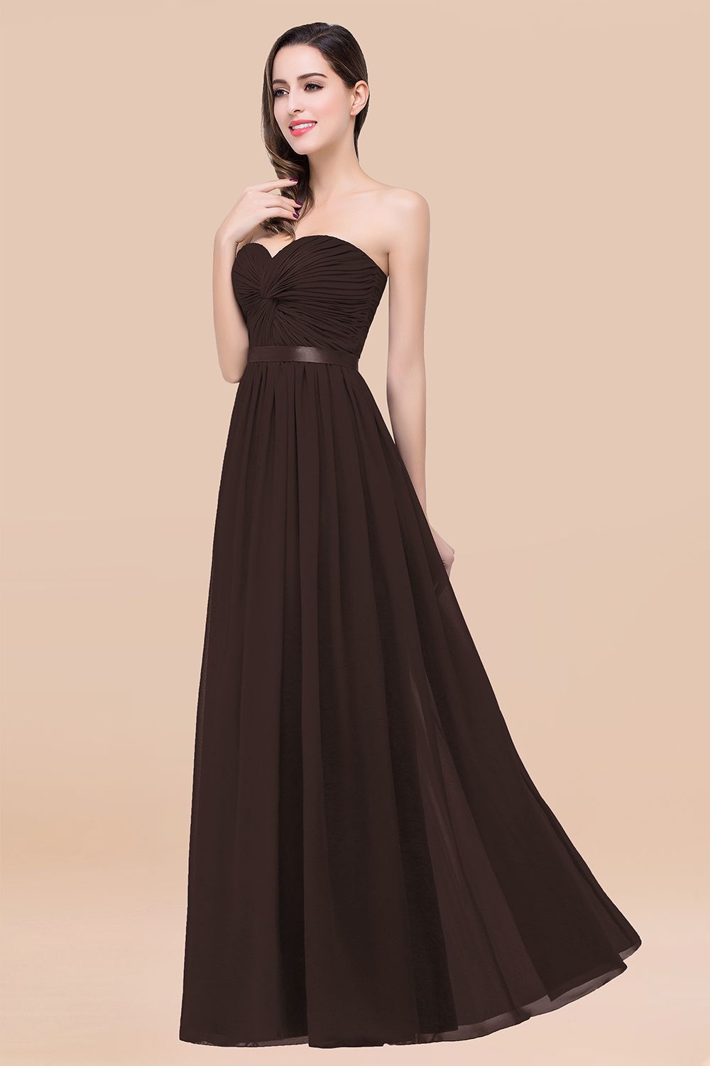 Affordable Sweetheart Ruffle Navy Chiffon Bridesmaid Dresses With Ribbon - Fashionpara