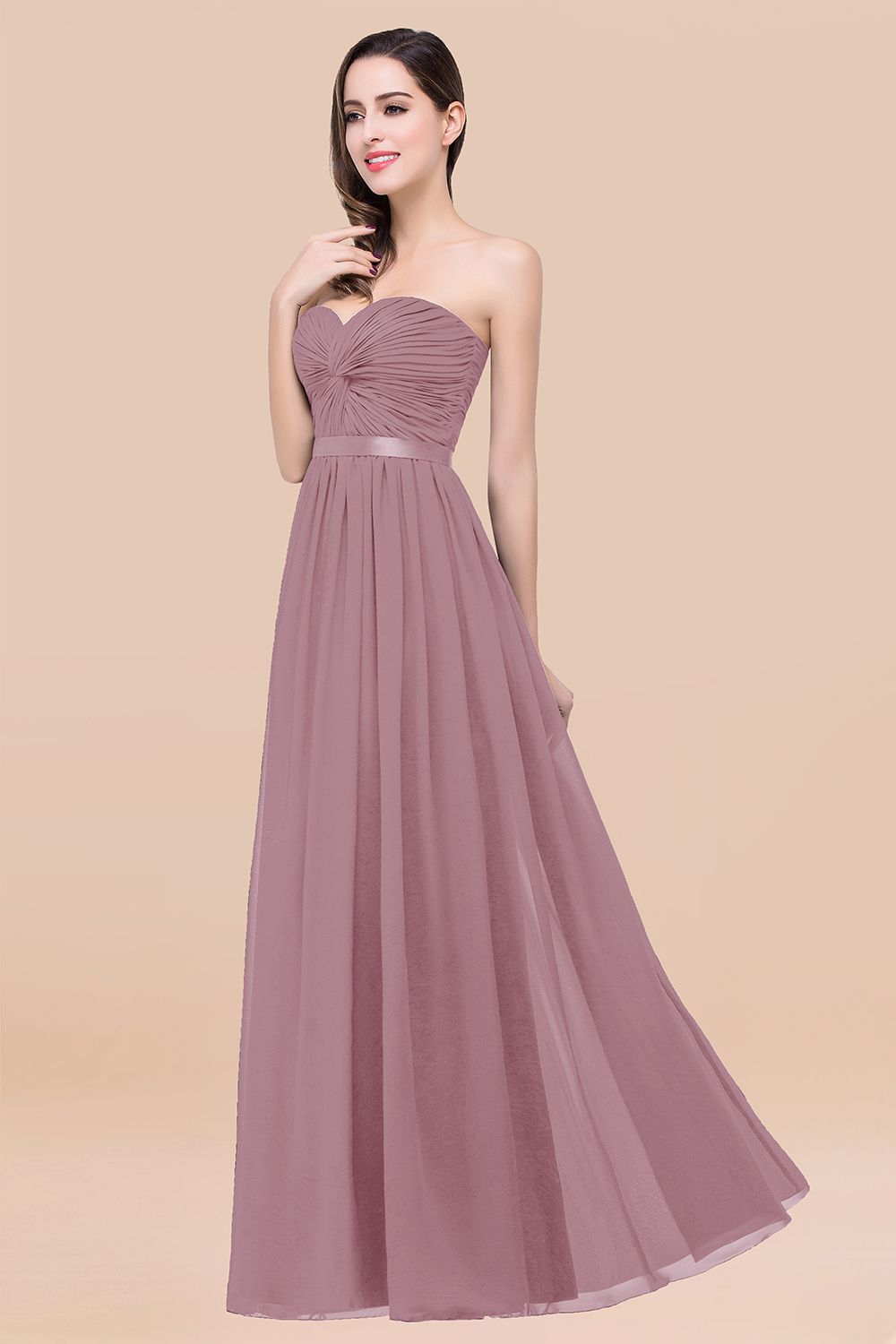 Affordable Sweetheart Ruffle Navy Chiffon Bridesmaid Dresses With Ribbon