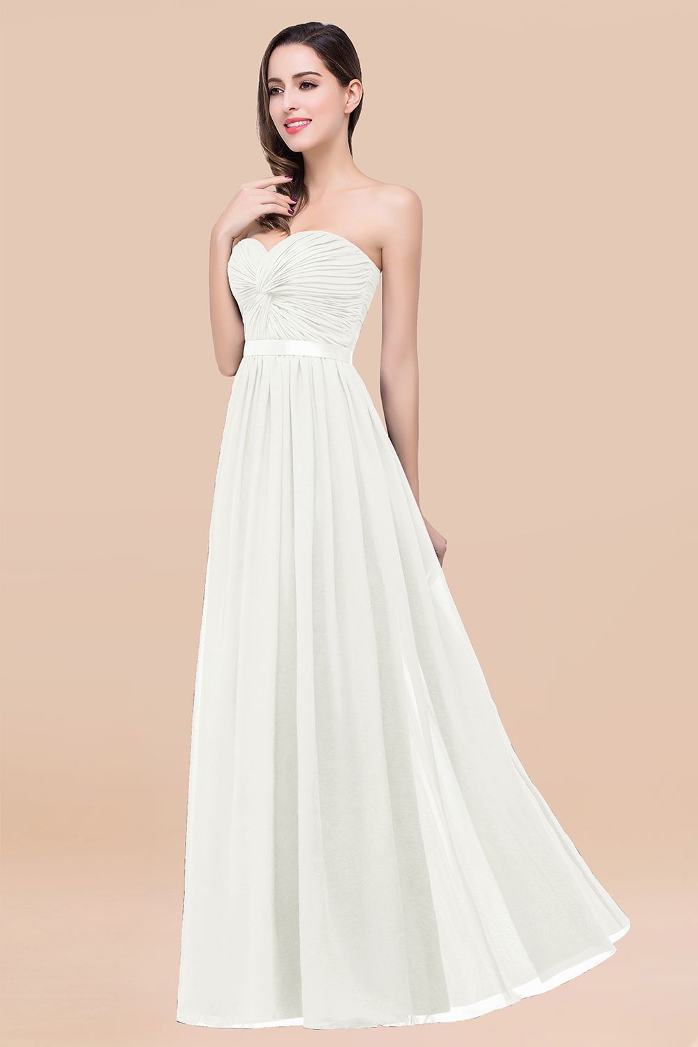 Affordable Sweetheart Ruffle Navy Chiffon Bridesmaid Dresses With Ribbon - Fashionpara