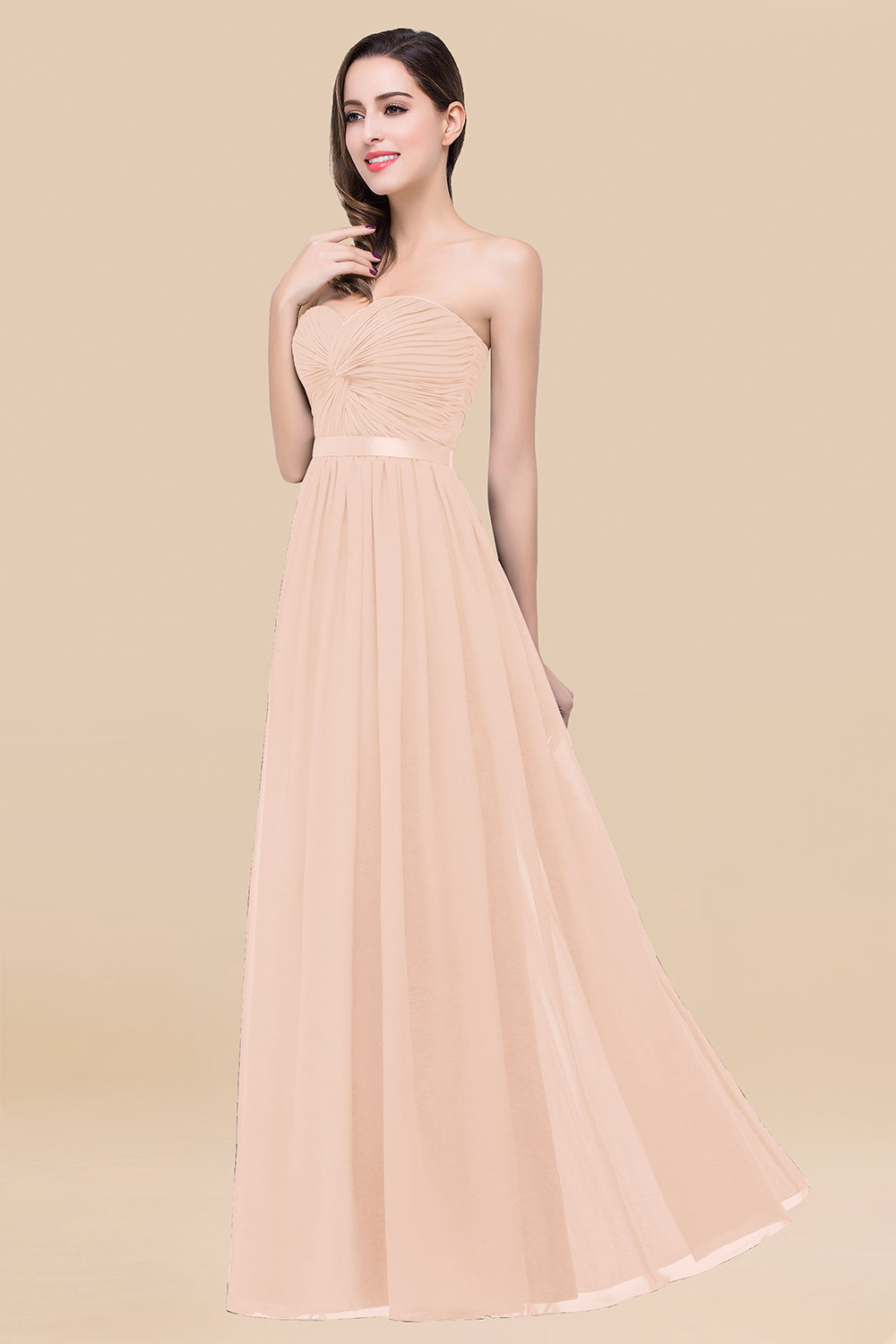 Affordable Sweetheart Ruffle Navy Chiffon Bridesmaid Dresses With Ribbon - Fashionpara