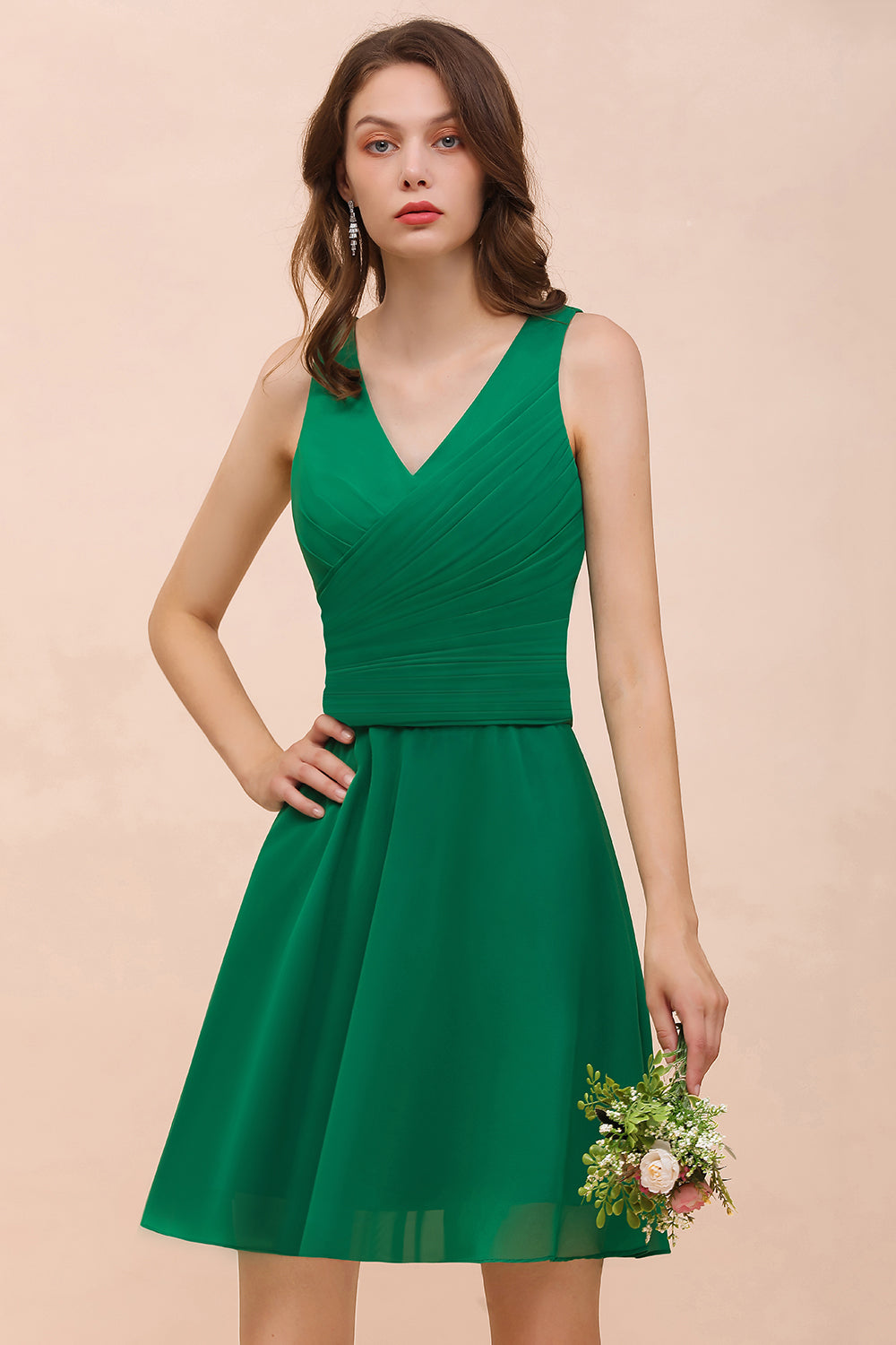 Affordable V-Neck Sleeveless Ruffle Short Bridesmaid Dresses - Fashionpara