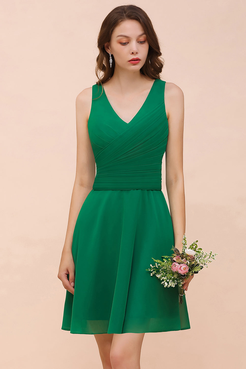 Affordable V-Neck Sleeveless Ruffle Short Bridesmaid Dresses - Fashionpara