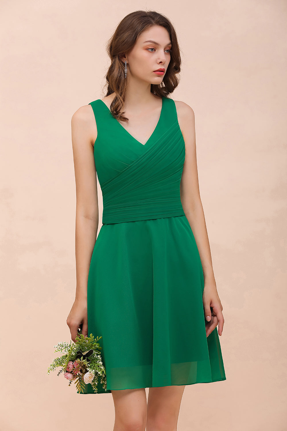 Affordable V-Neck Sleeveless Ruffle Short Bridesmaid Dresses - Fashionpara