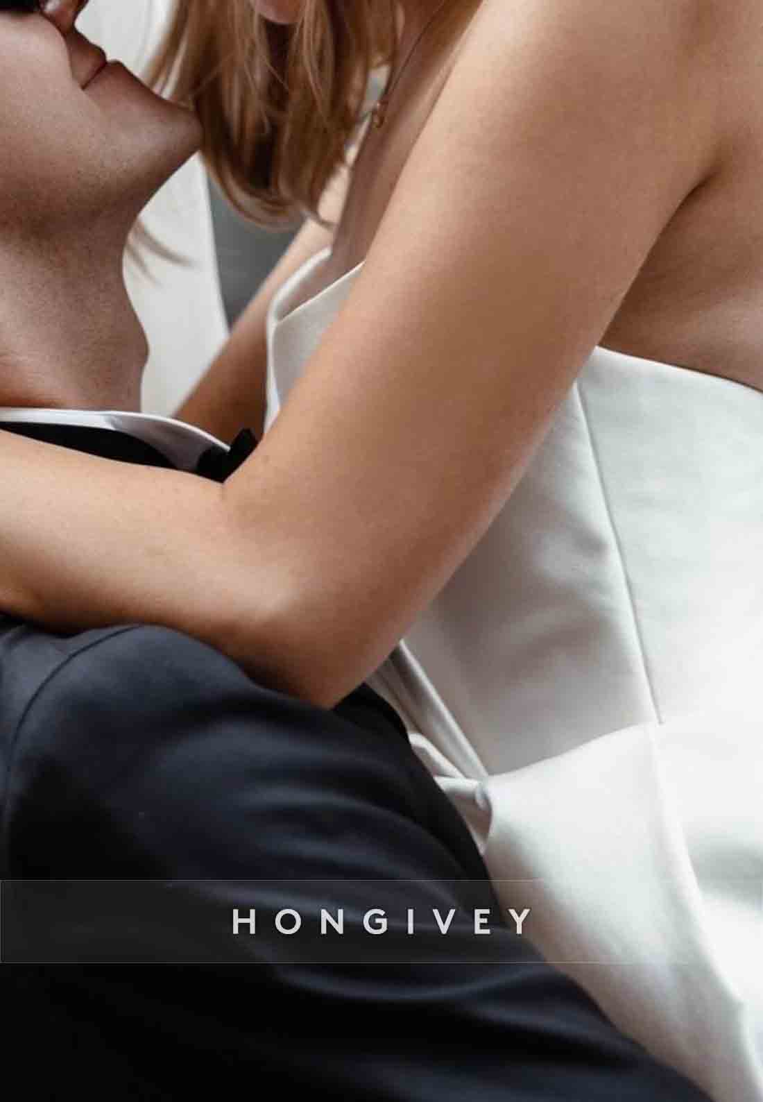 High Slit Satin Pleated A-line Court Train Strapless Wedding Dresses