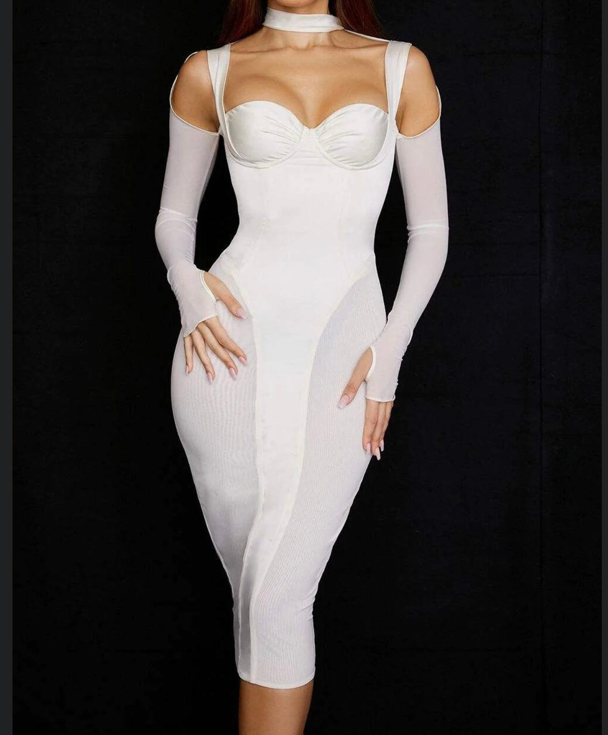 Satin Sweetheart Bustier Bodycon Midi Dress