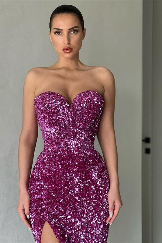 Alluring Glittering Sequins Sweetheart Side-Slit Prom Dresses