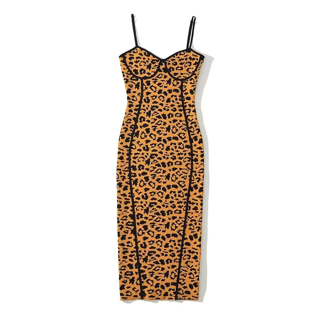 Alluring Sleeveless Bodycon Leopard Sweater Midi Dress - Leopard 3