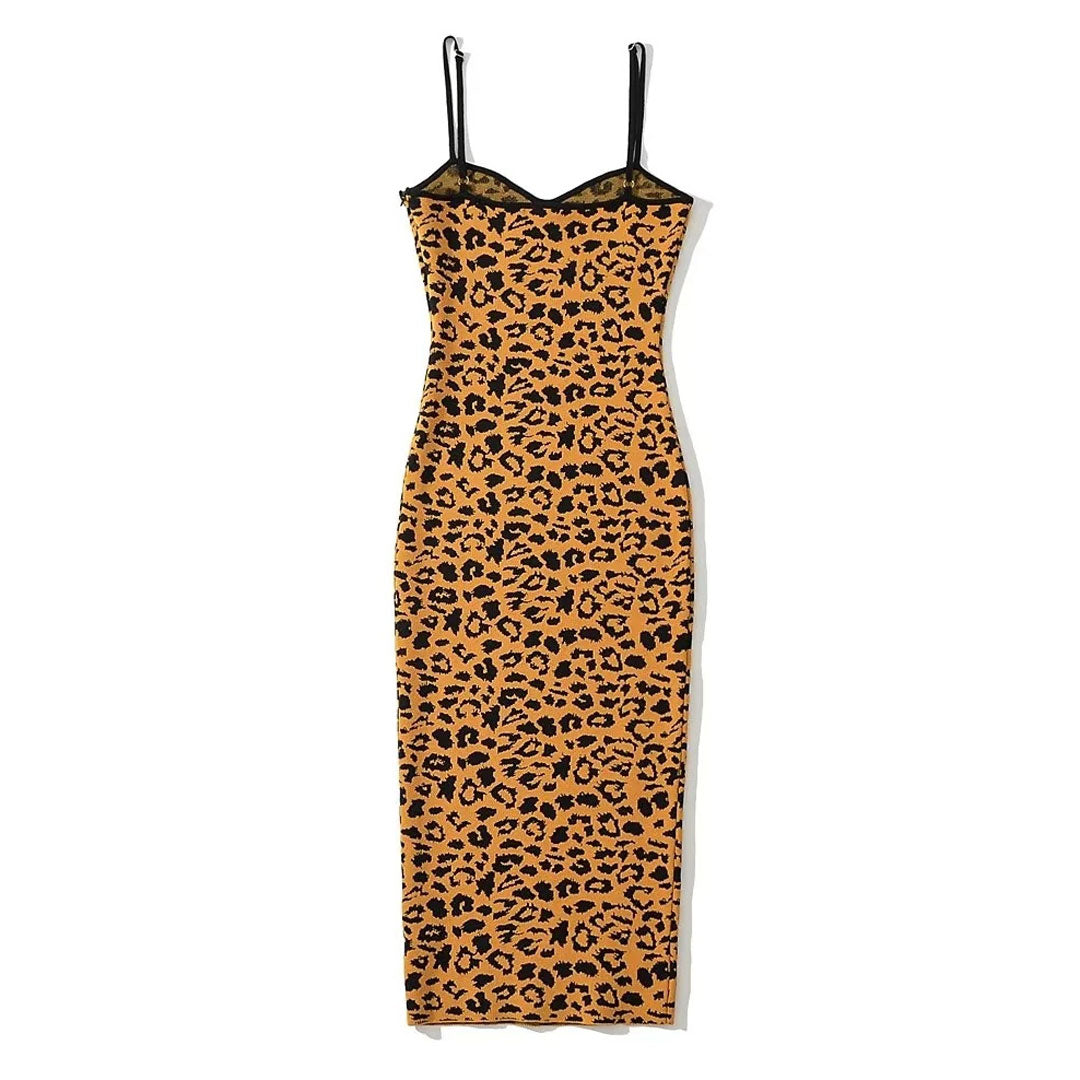 Alluring Sleeveless Bodycon Leopard Sweater Midi Dress - Leopard 4